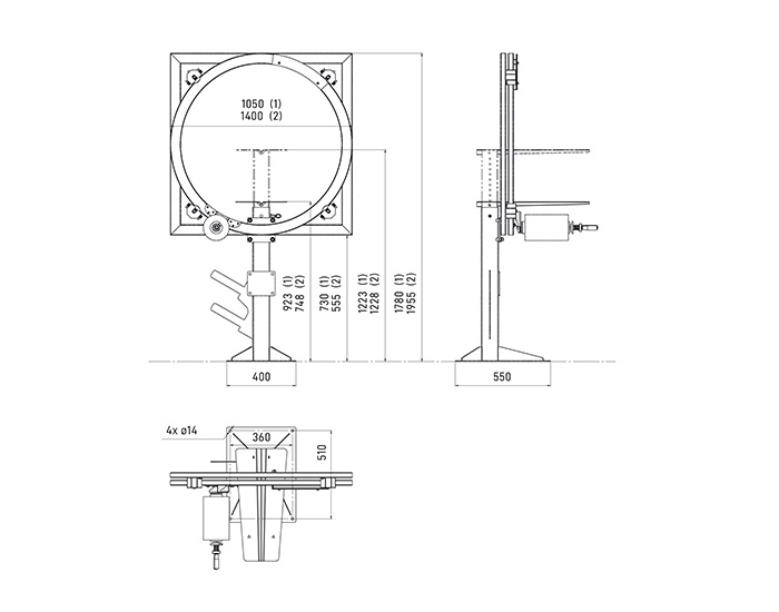 Technical drawing, dimensions WR1050H (WR1400H)