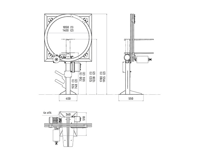 Technical drawing, dimensions WR1050M (WR1400M)