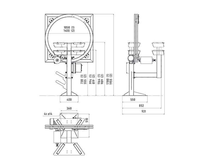 Technical drawing, dimensions WR1050T (WR1400T)