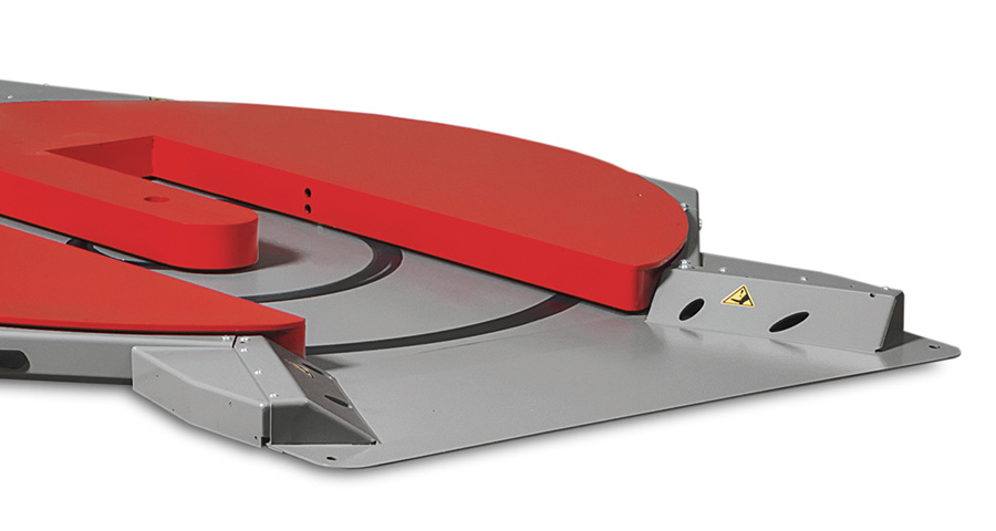 TRANSPALLET turntable with a diameter of 1650 to 1800 mm, a maximum load capacity of up to 1200 kg, with a cut-out for the entry of a pallet truck